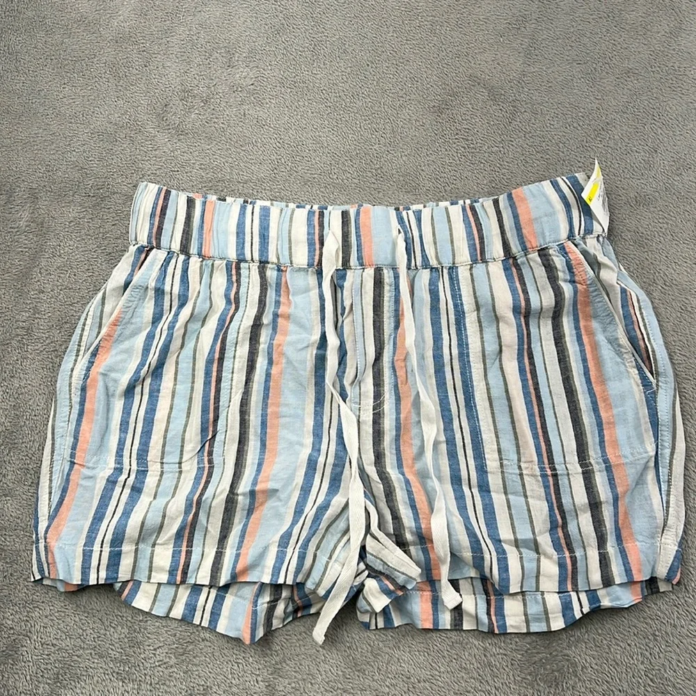 NEW Caslon M Linen Blend Pull On Drawstring‎ Striped Shorts